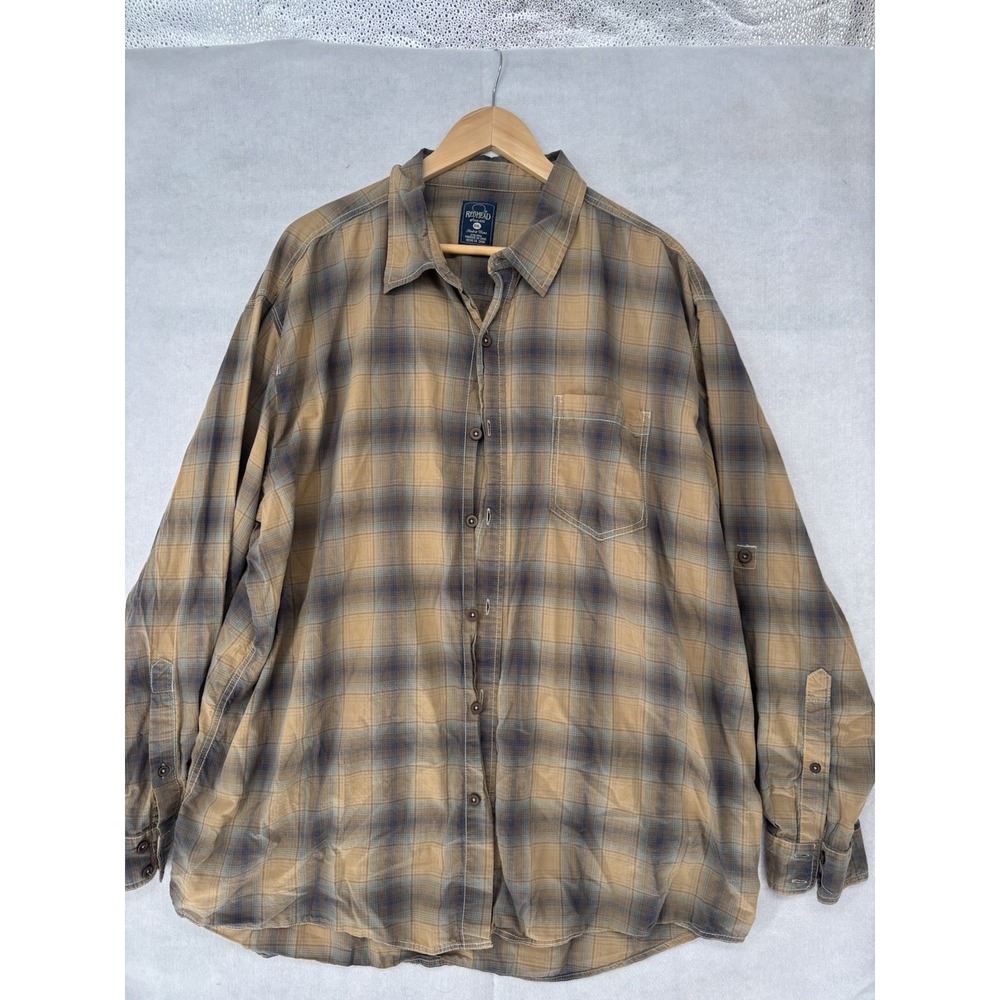 RED HEAD Mens 2XL Easy Care Casual Shirt Plaid Check Button Down Long Sleeve Tan